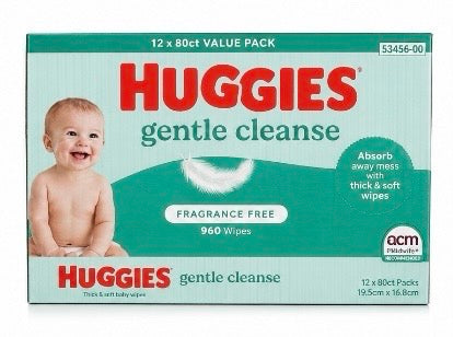 Huggies Fragrance Free baby Wipes 12x80pks
