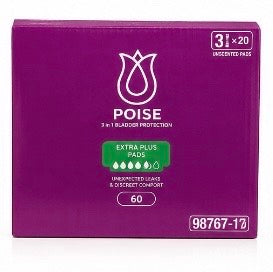 Poise Extra Plus Pads 60CT